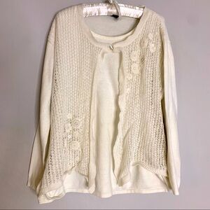 Vintage JENNY plus size 3x sweater winter white crochet over lay pullover women